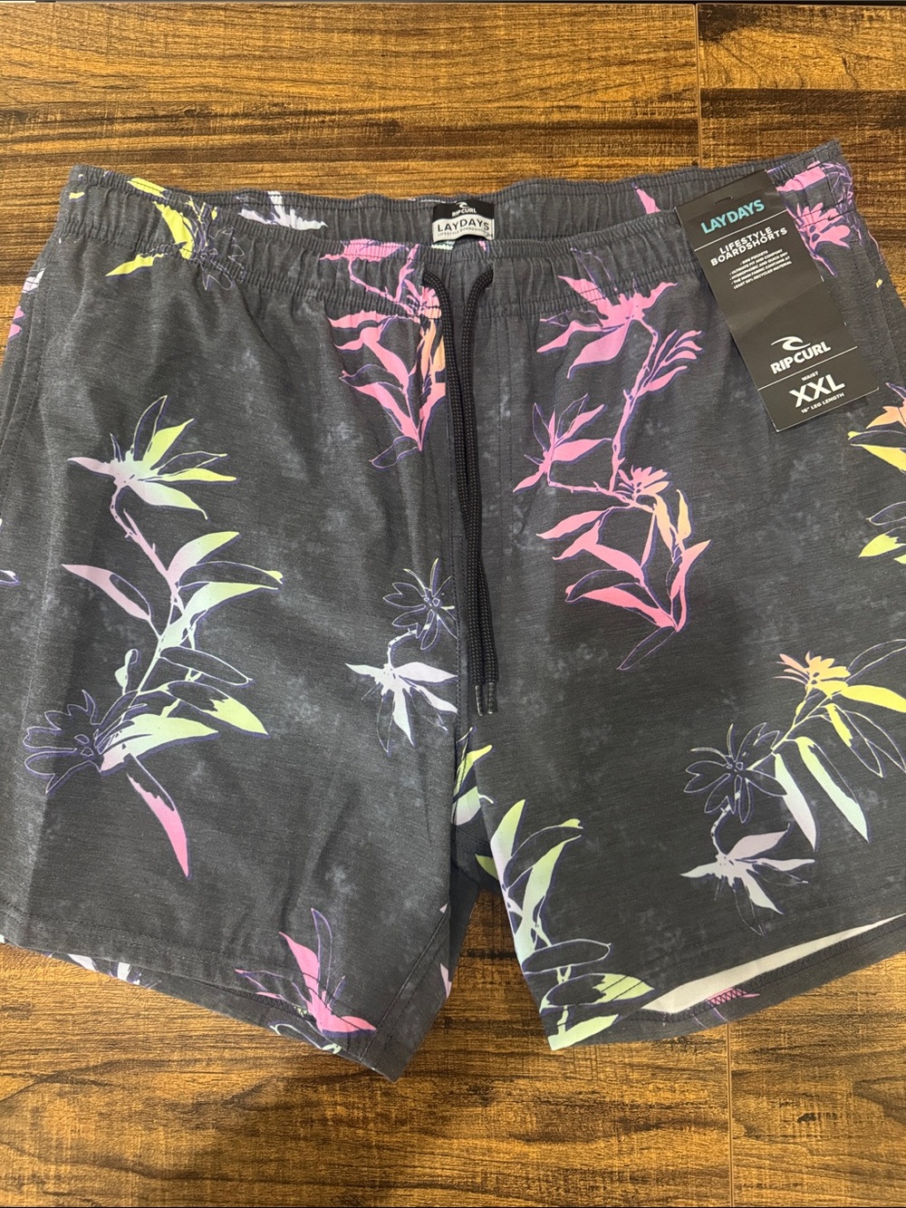 Rip Curl Men's Charcoal Swim Trunks with Pastel Floral Print